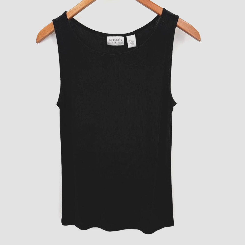 Chico's Travelers~Sz 0 / S~Black Sleeveless Slinky Knit Pullover Top Tank